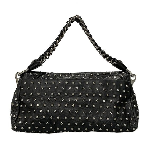 Auth PRADA - BR4344 Black Silver Leather Hardware Handbag - Picture 2 of 16